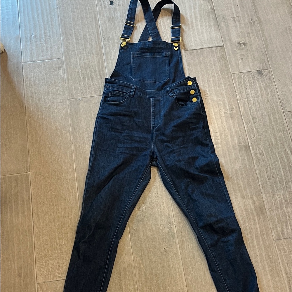 Dark Denim Overalls with Gold Hardware